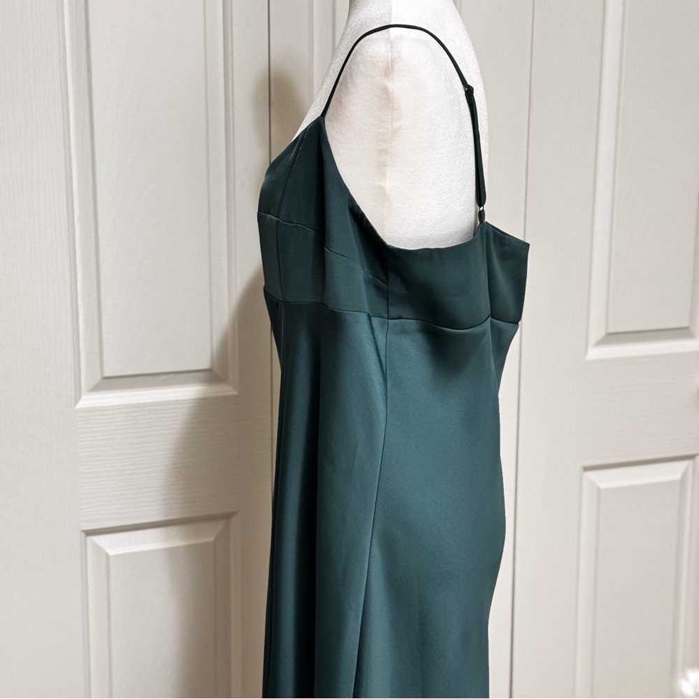 A New Day Emerald Satin Slip Dress XL Bustier Seams Slit Midi - Picture 8 of 15